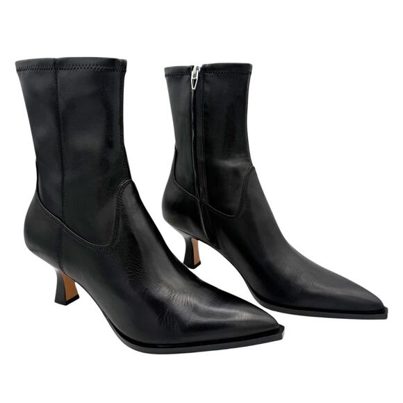 Dolce Vita Arya Ankle Boots Black Leather Size 10 Pointed Toe Low Heel - Picture 3 of 14